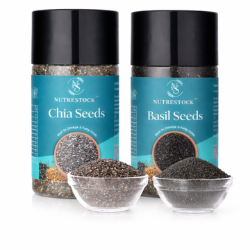 Nutrestock Chia & Basil Seeds Combo 250g Each | Omega-3 & Fiber Rich