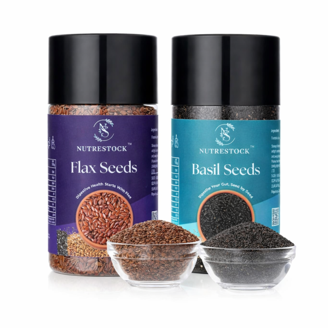 Nutrestock Superfood Combo – Flax Seeds 250g & Basil Seeds 250g | 100% Natural, Raw & Vegan | High Fiber, Omega-3 & Detox Support