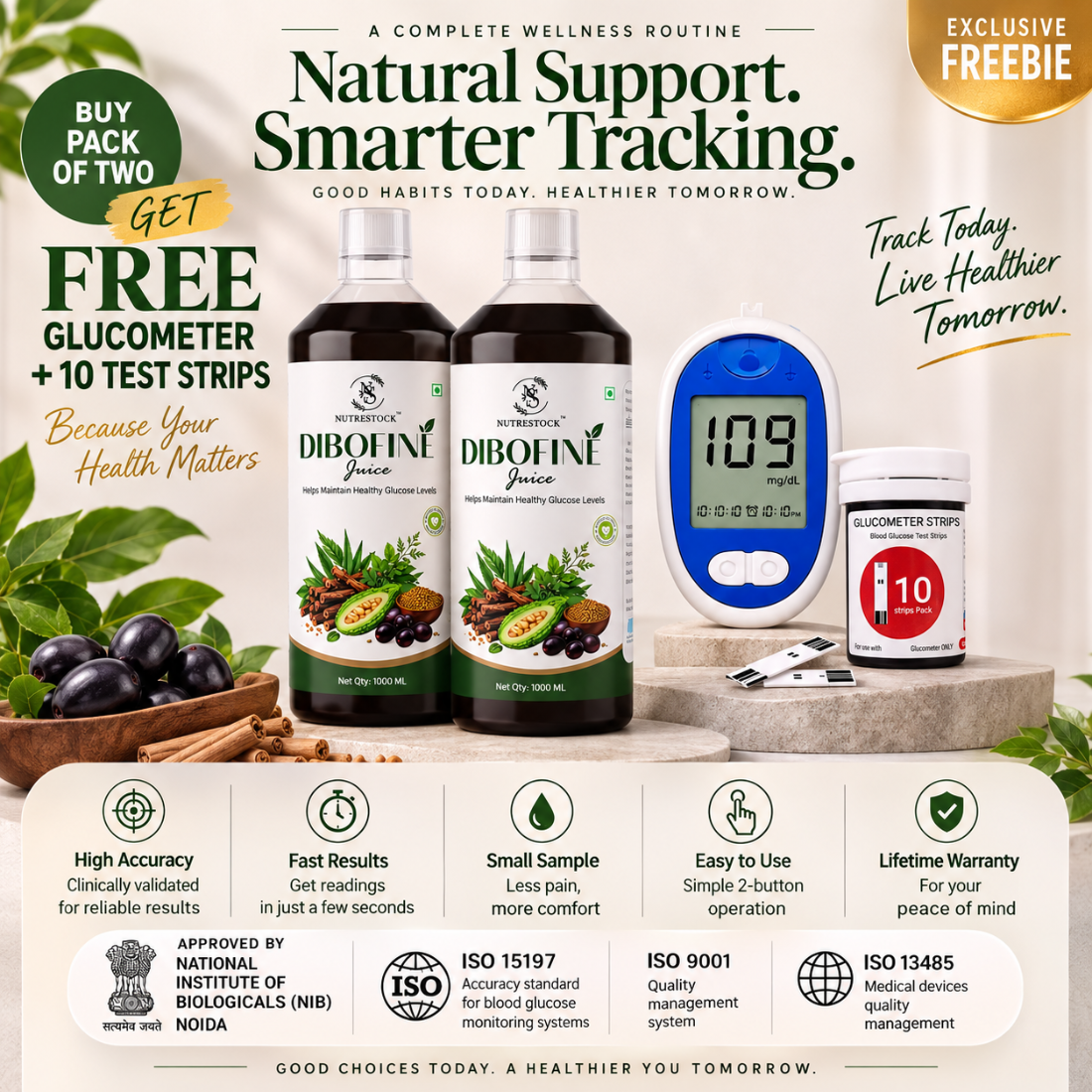 Nutrestock Dibofine – 15 Ayurvedic Herbs for Daily Glucose Wellness | Herbal Juice | 1L
