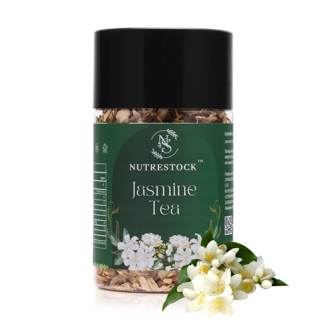 Nutrestock Jasmine Tea 30g pack on white background – fragrant floral tea for stress relief and relaxation
