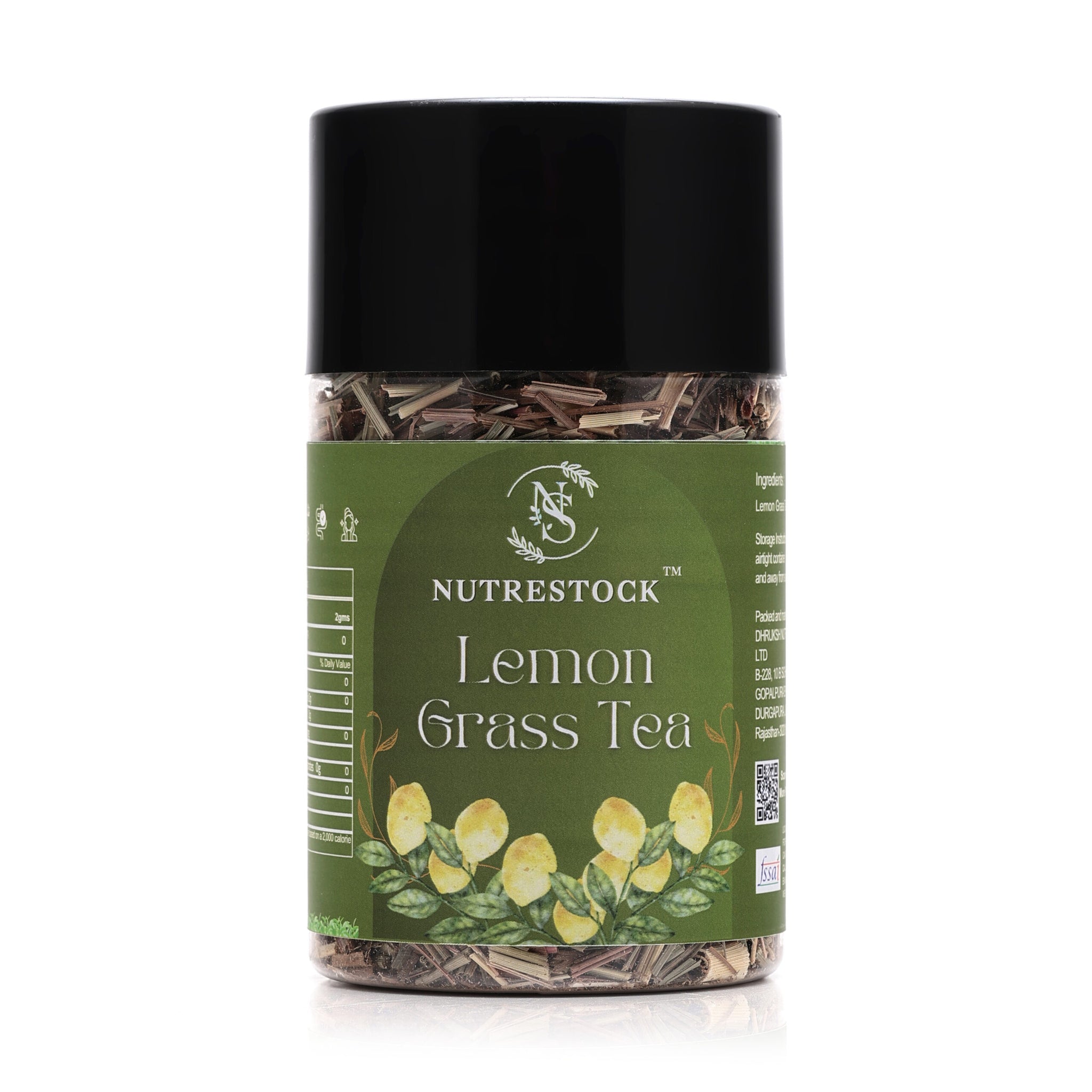 Nutrestock Lemongrass Tea 50g pack on white background – detox herbal tea for digestion and immunity