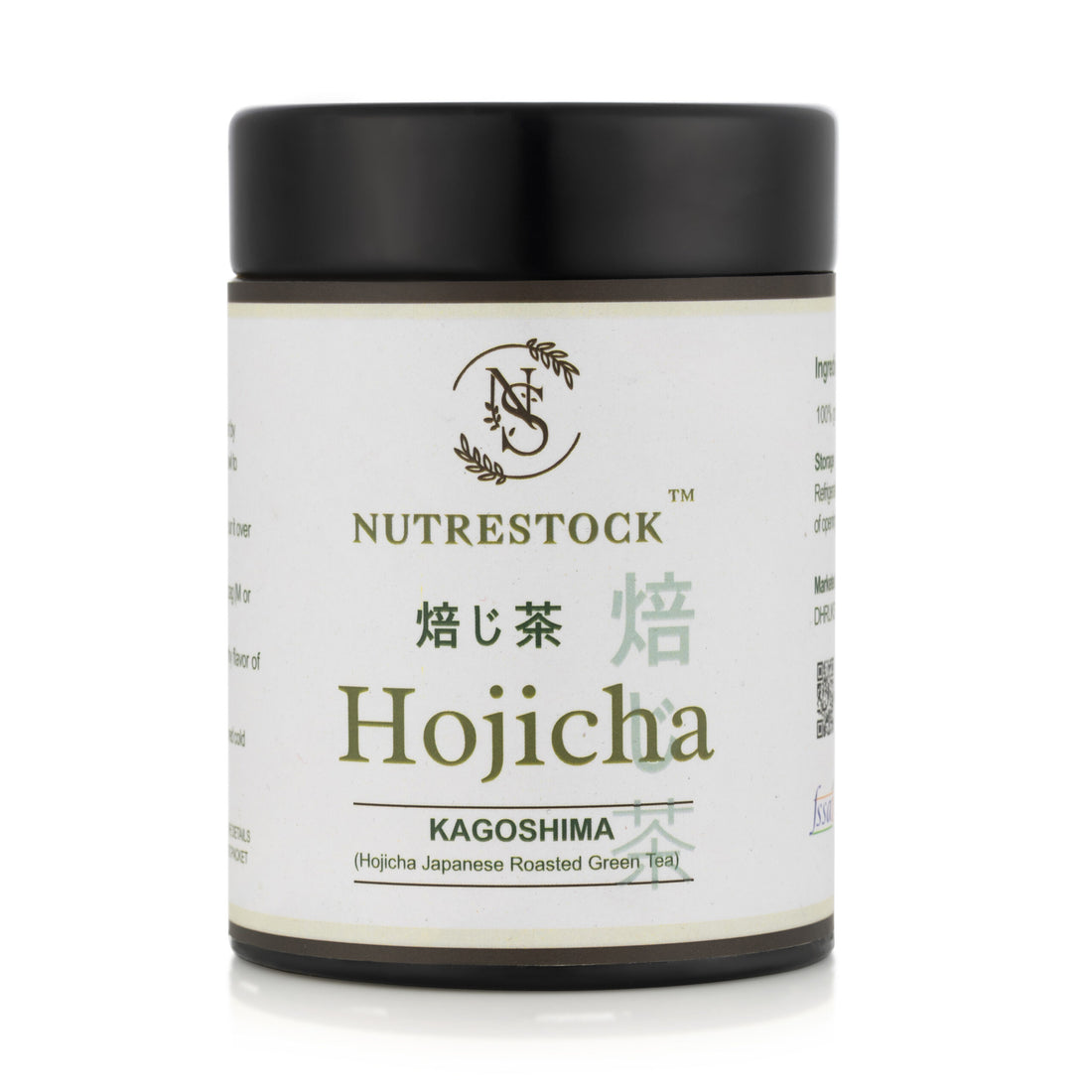 Nutrestock Hojicha 30g pack on white background – roasted Japanese green tea with nutty aroma and low caffeine