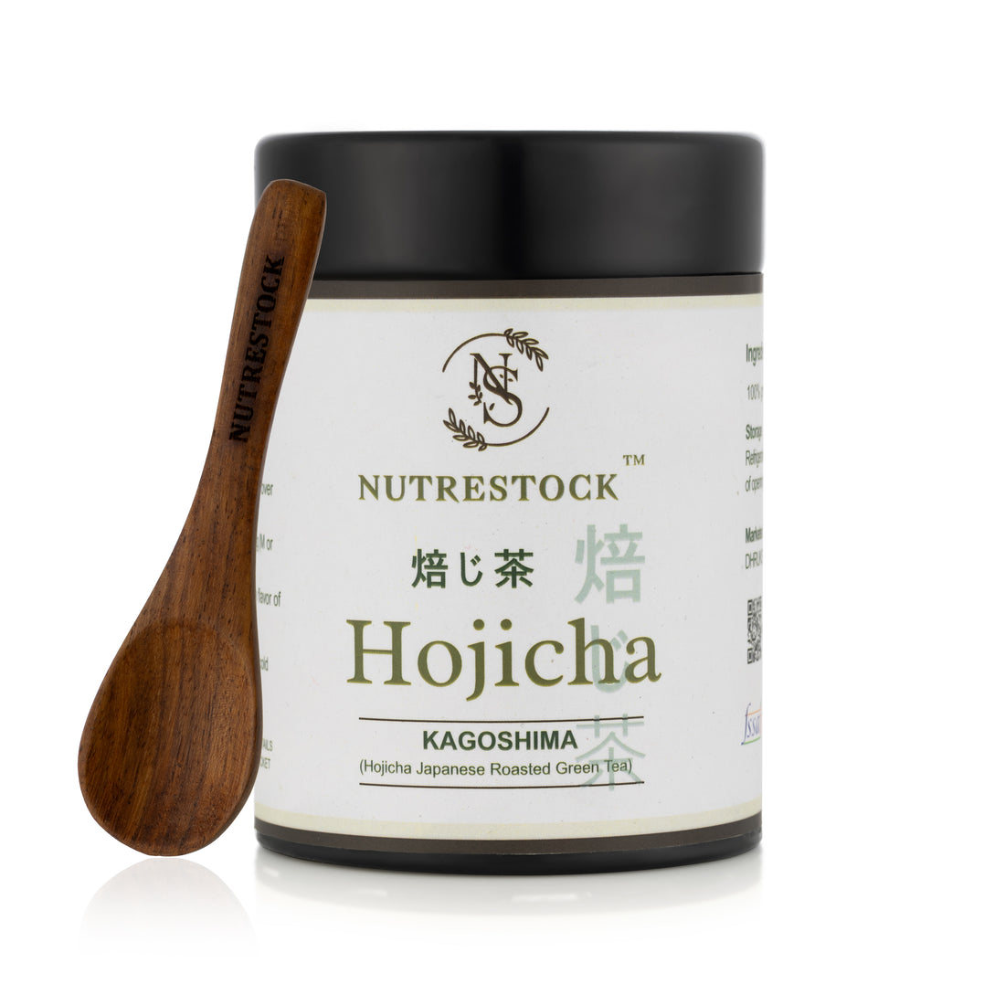 Nutrestock Hojicha 30g pack on white background – roasted Japanese green tea with nutty aroma and low caffeine