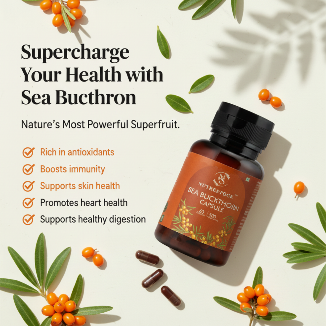Sea Buckthorn Capsules – 60 Caps | Natural Source of Omega & Vitamin C