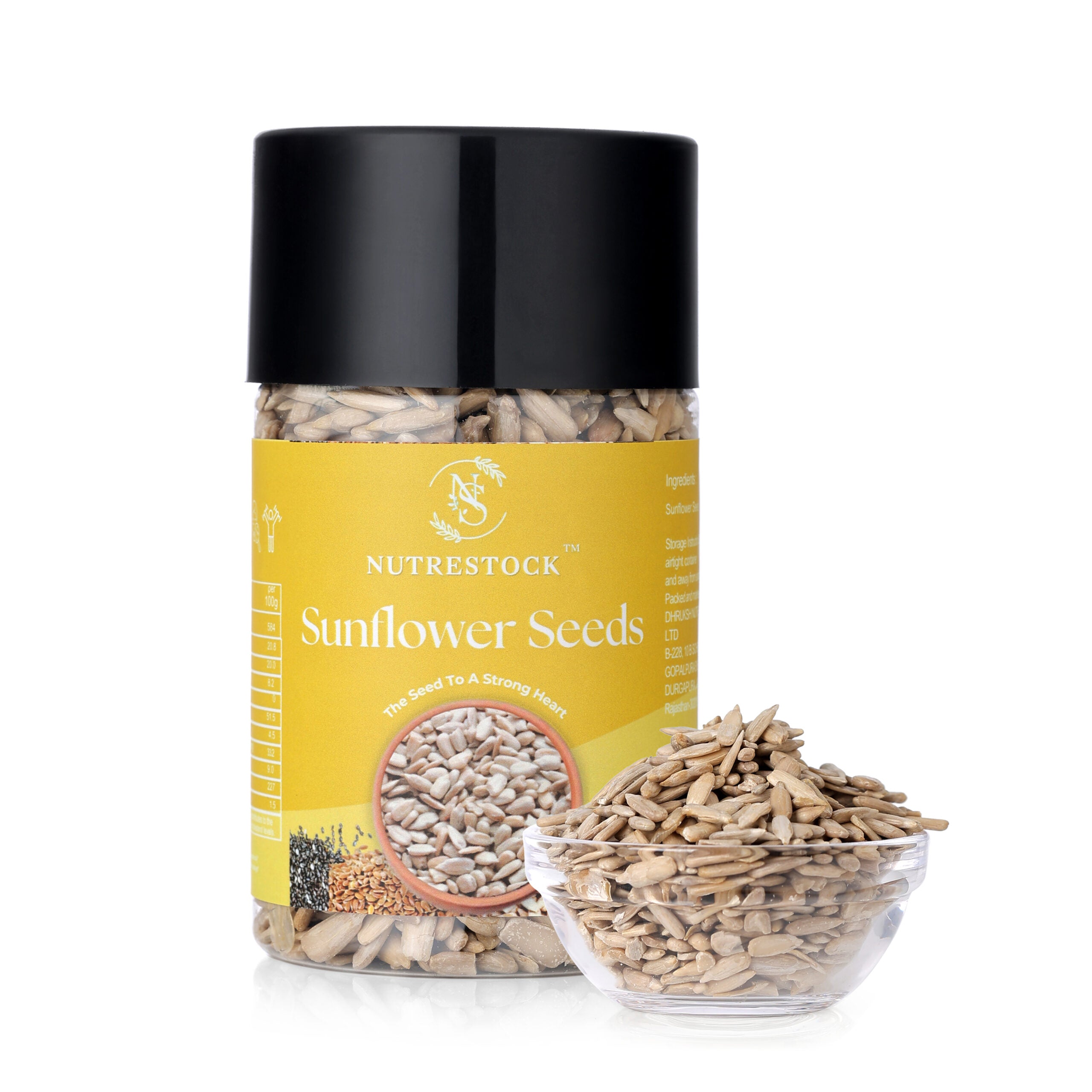 Nutrestock Sunflower Seeds 250g pack on white background – vitamin E rich healthy snack for heart health