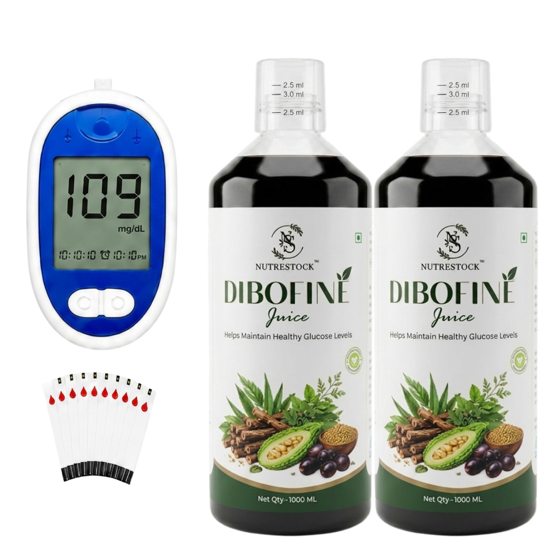 Dibofine Herbal 15-Herb Juice Combo with Glucometer & Strips