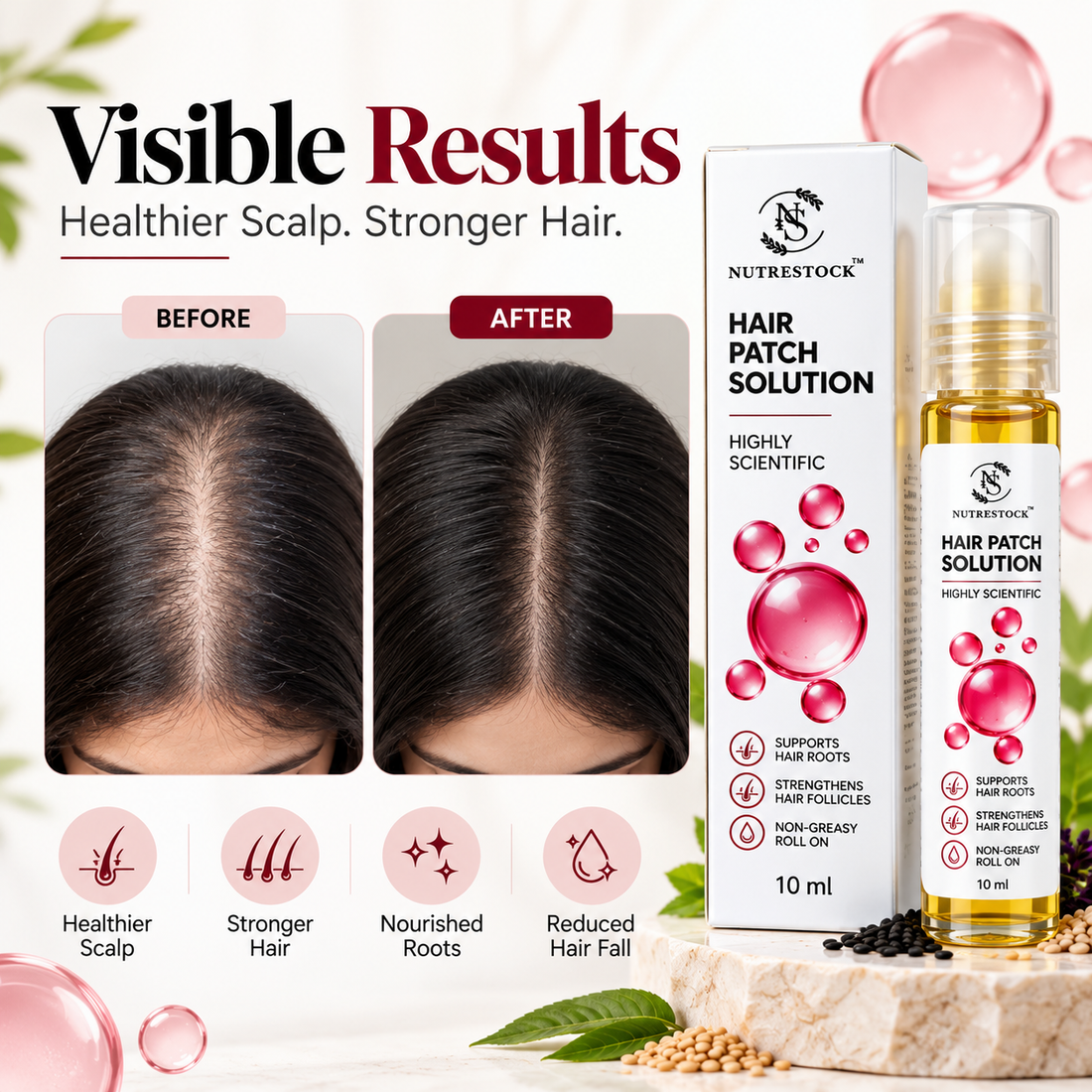 Nutrestock Hair Patch Roll-On for Alopecia & Patchy Hair Loss – 10ml